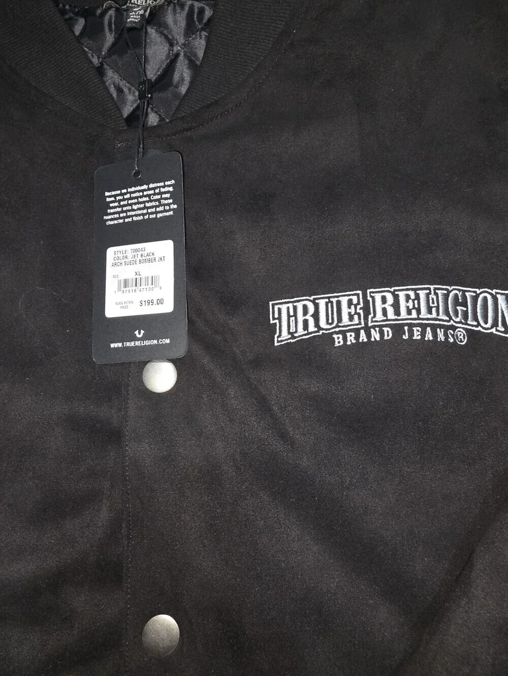 True Religion Black Varsity Bomber Jacket